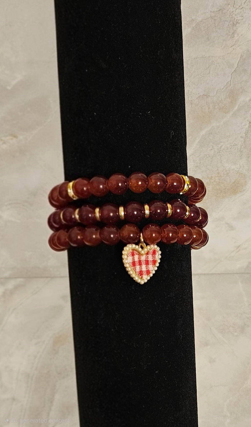 Dark Red Bracelet Stack with Charm 3pc.