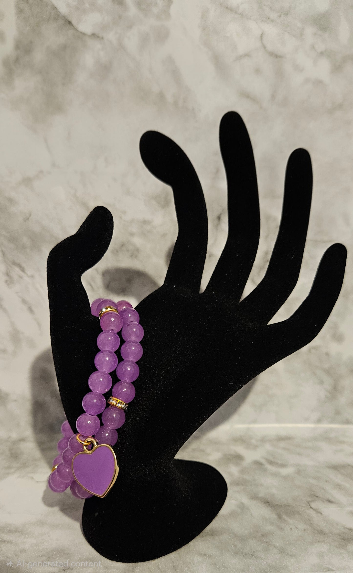 Purple Bracelet Stack w/heart Charm 2pc.