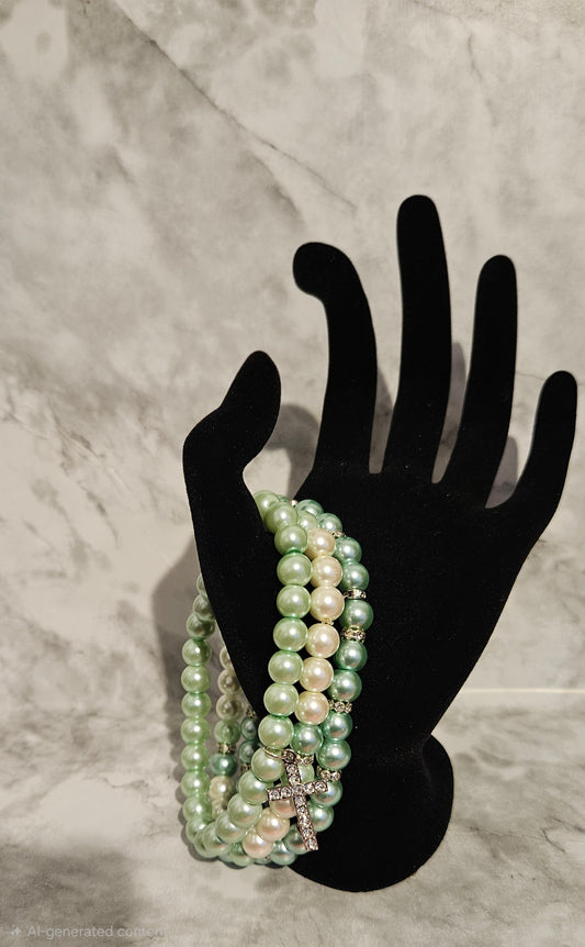 Jade Green Bracelet Stack w/Charm 3pc.
