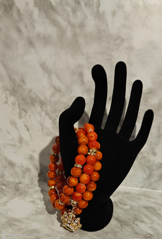 Orange Bracelet Stack with Charm 3pc.